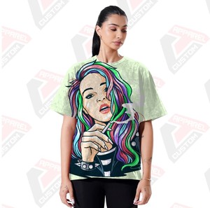 T-shirt élégant pour femmes lavé à l'acide confortable et écologique été à la mode Girly Denim Batik velours côtelé avec décoration d'appliques - Product Image 5