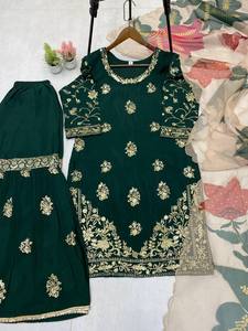 Última nueva colección de trajes Sharara de diseñador, telas de seda Chinon con bordado de secuencia, trabajo para mujer, ropa de boda - Product Image 6
