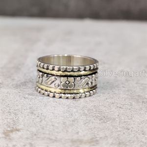 Bague de méditation Art Spinner Band Bague de pouce pour femme en argent sterling 925 Yoga Bijoux faits à la main Vintage Anxiété Bague Spinner pour homme - Product Image 1