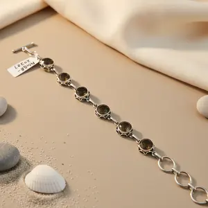 Bracelet en argent 925 avec perles de quartz fumé pour femmes, bijoux en pierres précieuses tendance - Product Image 2