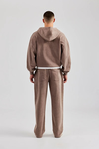 Jogging personnalisé imprimé à l'acide couleur taupe Jogger jambe droite sweat à capuche zippé qualité supérieure survêtement homme lourd 2 pièces - Product Image 3