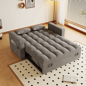 Modern Velvet 65-Inch Large Size 3-in-1 Foldable Double Sofa Bed with <b>Table</b> Board & Armrests Storage UAB brand new - Product Image 4