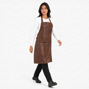 Delantal de Cuero Marrón para Mujer con Bolsillos, Manga Corta, Cierre de Broches, Impresión Digital, Uniforme para Camareros de Restaurante y Bar - Product Image 3