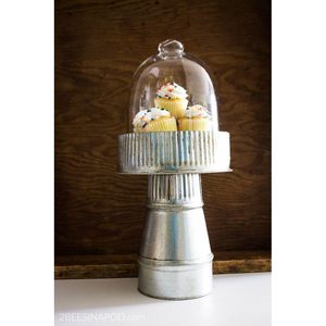 Support de service à 2 niveaux en métal galvanisé avec poignée, plateau rond à étages argenté pour l'organisation de la cuisine et les événements - Product Image 6