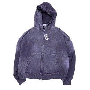 American Vintage Men's <b>Hoodie</b> Winter and Autumn Style Boxy Retro Casual Design with Zipper Closure and Rhinestone <b>Sand</b> Washed - Product Image 3