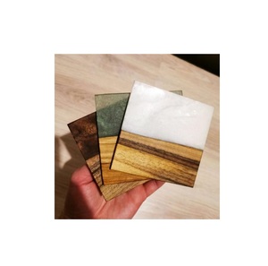 Epoxy Resin and Wood <b>Coaster</b> Set of 4 for Bar Kitchen Ware and Restaurants <b>Green</b> and Blue Color Hot Sale - Product Image 5