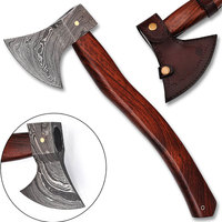 Kapak Tomahawk Baja Damaskus Kelas Industri Buatan Tangan, Mata Pisau 4 3/4 Inci, Gagang Kayu Ukiran, Garansi 3 Tahun untuk Aktivitas Luar Ruangan