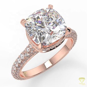 Export Quality Designer Gold Plated <b>Cushion</b> Cut Lab Grown Diamond Ring Fine Jewelry With Modern Halo Setting - Product Image 5