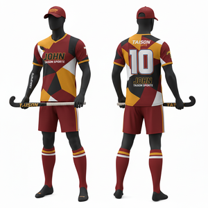 Uniforme de Hockey sobre Césped para Hombre, 180 GSM, Poliéster Transpirable Interlock, Panel Geométrico Azul y Naranja, Sublimación Personalizada - Product Image 3