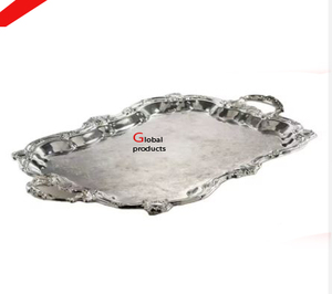 Bandeja de servicio de acero inoxidable de metal con acabado plateado decorativo de mesa para restaurante y bar de hotel - Product Image 1
