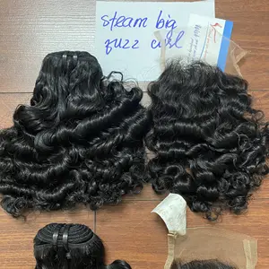 Closure 5x5 steam big fuzz curly small knots natural hair line Viet Nam human hair Nigerian hair