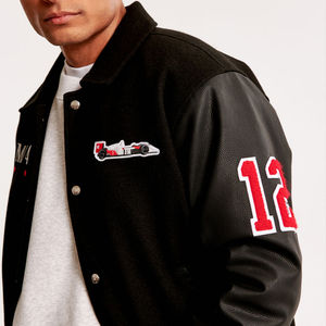 Personalizado de los hombres 100% de lana de cuero genuino mangas Varsity chaqueta Chenille bordado parche Logo Streetwear Bomber Letterman estilo - Product Image 4