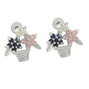 Trendy Vintage Silver Flower Basket <b>Stud</b> <b>Earrings</b> for Women Multicolor Gemstone Religious Animal Pattern <b>Opal</b> Pearl for Parties - Product Image 2