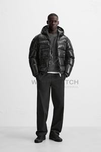 Veste matelassée 100% rembourrage en plumes avec capuche réglable, poignets élastiques, fermeture éclair et plusieurs poches, vestes d'hiver pour hommes pour l'extérieur - Product Image 5