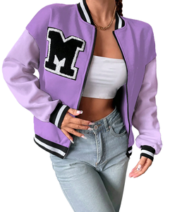 Blouson bomber en toile violette avec col montant et logo frontal - Veste d'hiver unisexe - Product Image 1