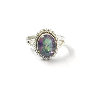 Romantic Mystic Topaz <b>Ring</b> (5.4 Grams) Fashionable Free Size Jewelry with Inlay <b>Settings</b> Gift - Product Image 1