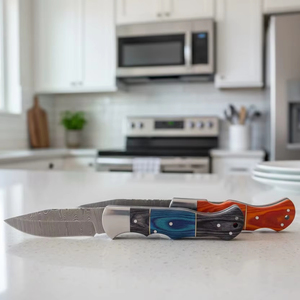 Juego de Cuchillos Plegables de Acero al Carbono Forjado a Mano, Mango de Madera Colorido, Ambidiestro, Multifuncional, 3 Piezas, para Campamento al Aire Libre - Product Image 4