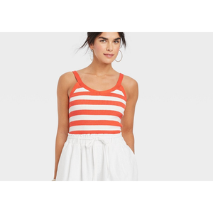 Top a Canotta da Donna in Maglia a Righe Arancioni, Taglia L, Tessuto Traspirante Universale - Product Image 2