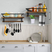 Décoration de cuisine, étagères en bois et en fer, ensemble rustique, rangement, étagère murale noire