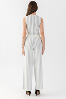 Conjunto de traje de punto a rayas para mujer, chaleco abotonado de manga larga y pantalón de corte regular, estilo de oficina para todas las estaciones