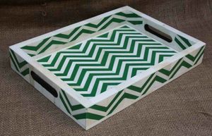 Vendeur indien prix de gros plateau incrusté d'os symétrique noir et blanc pour la maison hôtel motel plateaux de service - Product Image 3