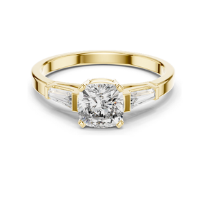 Anillo de Diamante Cultivado en Laboratorio de 2.02 CT para Mujer, Corte Cojín con Diamantes Laterales Trapezoidales, Disponible en 18KT, 14KT, 10KT - Product Image 1