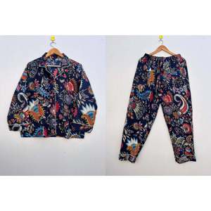 Conjunto de Pijama de Algodón con Estampado Floral Indio Hecho a Mano, Ropa de Dormir Suave Tejida para Mujer, con Botones, Estilo ODM, Ropa para el Hogar, Pijama de Novia o Dama de Honor - Product Image 1