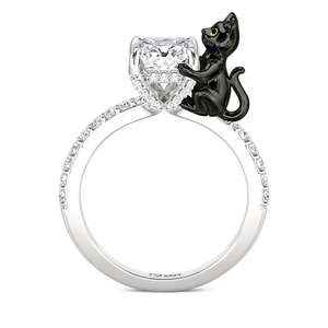 Jeulia Hug Me Black Cat Hidden Halo <b>Ring</b>-Rhodium Plated Sterling Silver Adjustable Anniversary <b>Ring</b> - Product Image 2