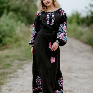 Vestido largo de lino estilo musulmán para mujer, caftán bohemio, bordado, ukraniano, bonito, hippie, vyshyvanka - Product Image 1