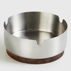 Stainless Steel Metal Ashtray Cigar Holder <b>Smoking</b> Waste <b>Box</b> & Bowl With Wooden Coaster - Product Image 1
