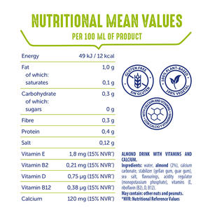 Bebida Vegetal OraSì Sin Azúcar de Almendras - Sabor Sutil - 100% Italiana - 1 litro - 12 unidades - Product Image 2