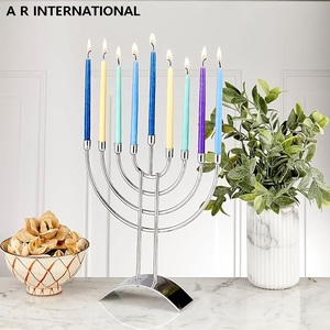 Haute demande, Menorah portable à 9 branches en métal argenté, Porte-bougie, Cadeau religieux juif, Lanterne Judaica de haute qualité - Product Image 5