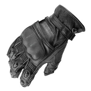 Men's Genuine Leather Summer Gloves Full Leather Air Vent Short Cuff for Motorbike & Auto Racing Custom Team Name Printed Black - Product Image 5
