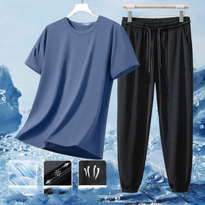 <span class=keywords><strong>Traje</strong></span> Deportivo de Verano para Hombre, Personalizado <span class=keywords><strong>con</strong></span> Logotipo OEM, de Seda Helada Transpirable y Elástica, <span class=keywords><strong>Camiseta</strong></span> de Manga Corta y Pantalones, Talla Grande - Product Image 4