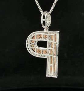 14k bicolore rose et or blanc et diamant P initiale pendentif Moissanite diamant Hip Hop bijoux glacé collier cadeau d'anniversaire - Product Image 2