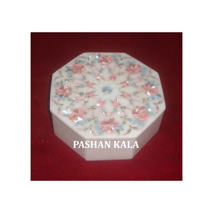 Octagonal Shape High Quality Polished <b>White</b> Marble Inlay Jewelry <b>Box</b> for Home Decoration and Giveaway <b>Gifts</b> Purpose - Product Image 1