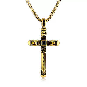 Collar de Acero Inoxidable con Colgante de Cruz, Chapado en Oro de 18K, Estilo Vintage, Sin Decoloración, Regalos Cristianos, Artículos Religiosos, para Hombre - Product Image 5