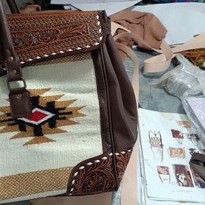 Autumn Bohemian Western Saddle Blanket Weekender <b>Bag</b> Hand Tooled Custom Cow Print <b>Leather</b> Duffle <b>Bag</b> for Women Travel Wholesale - Product Image 6
