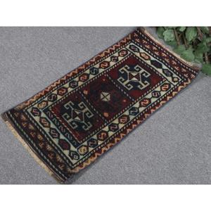 1.3x2.5 ft Vintage Rug, <b>Red</b> Bordered Turkish <b>Wool</b> Rug - Product Image 2