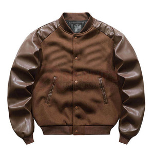 OEM/ODM Men's Waterproof Button Front Varsity <b>Jacket</b> Plus Size <b>Sheep</b> Fur Winter Streetwear Letter Print Design Cow <b>Skin</b> Baseball - Product Image 4