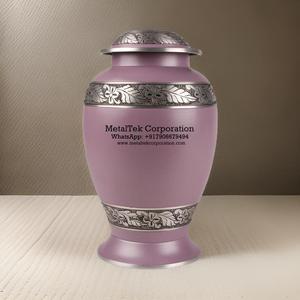 Vente en gros d'urnes funéraires roses blush, grandes feuilles lilas gravées, cendres de style américain pour adultes, décorations funéraires décoratives funéraires