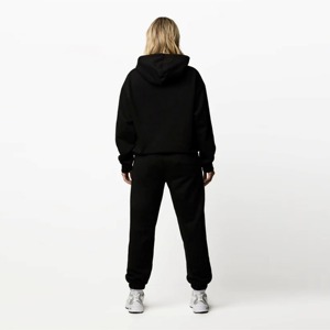 100% coton goutte épaule coupe décontractée deux pièces capuche établi décontracté noir femmes survêtement - Product Image 4