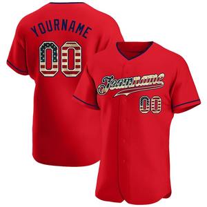 Maillot de baseball de qualité supérieure, best-seller, vêtements d'équipe personnalisés, maillot de baseball vintage rouge personnalisé avec drapeau américain - marine authentique - Product Image 1