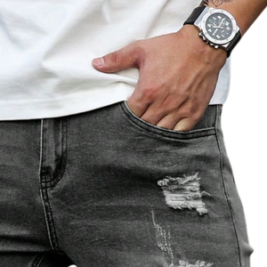 <b>Mens</b> Black Ripped Pencil Pants Distressed <b>Stretch</b> Denim Jeans Slim Fit Casual Destroyed XL Mid Waist Breathable Fashion Everyday - Product Image 5