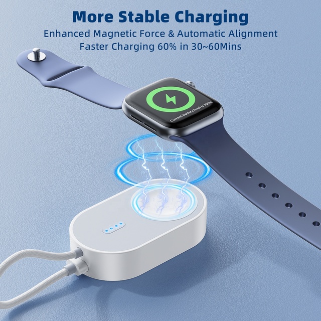 2.5W Magnetic Wireless Charger 1200mAh Portable Keychain Power Type-C Fast Travel Mini Watch Charging for Apple Watch 11/10/9