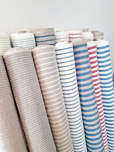Vente en gros 100% lin tissu extra largeur 115 '' / 292cm naturel non teint rayé bio lavé lin pour canapé/robe garçons filles - Product Image 3