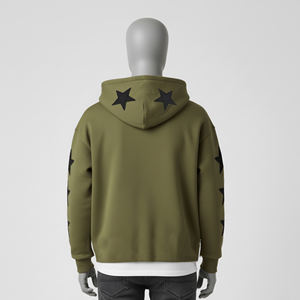 Sweats à capuche zippés hiver écologique en détresse broderie Patch travail soleil délavé acide lavage Boxy ajusté 100% coton poids lourd - Product Image 3