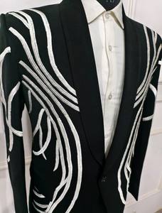 สูทสีดำปักลายสำหรับผู้ชายชุดทักซิโดกระดุมแถวเดียวทรงสลิมฟิต2ชิ้นขนาดใหญ่พิเศษ - Product Image 5