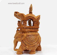 Tirelire Éléphant Ambabari en Bois Poli Écologique, Sculptée à la Main, Siège Royal Howdah Personnalisé pour Fixation Murale à Domicile