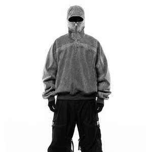 Personalizado al por mayor de alta calidad de gran tamaño gota hombro vintage con capucha ácido lavado cara completa con cremallera sudaderas con capucha - Product Image 4